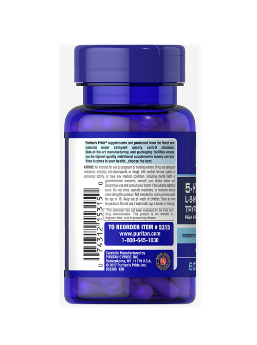 کپسول آرام‌بخش و بهبود خواب Puritan’s Pride 5‑HTP 100 mg – بسته ۶۰ عددی