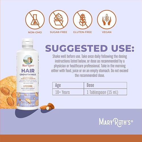 مولتی‌ویتامین مایع لیپوزومال  + مکمل رشد مو طعم کوکی بادام MaryRuth’s