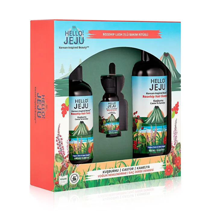 ست مراقبت موی ضد ریزش Hello Jeju – شامپو، تونیک و روغن